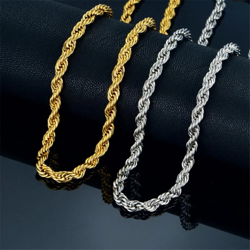 Kettingen hiphop twist touw ketting link kettingen 3 mm/5 mm mannelijke goudkleur roestvrijstalen hiphop voor mannen/vrouwen sieraden dropshipingchains