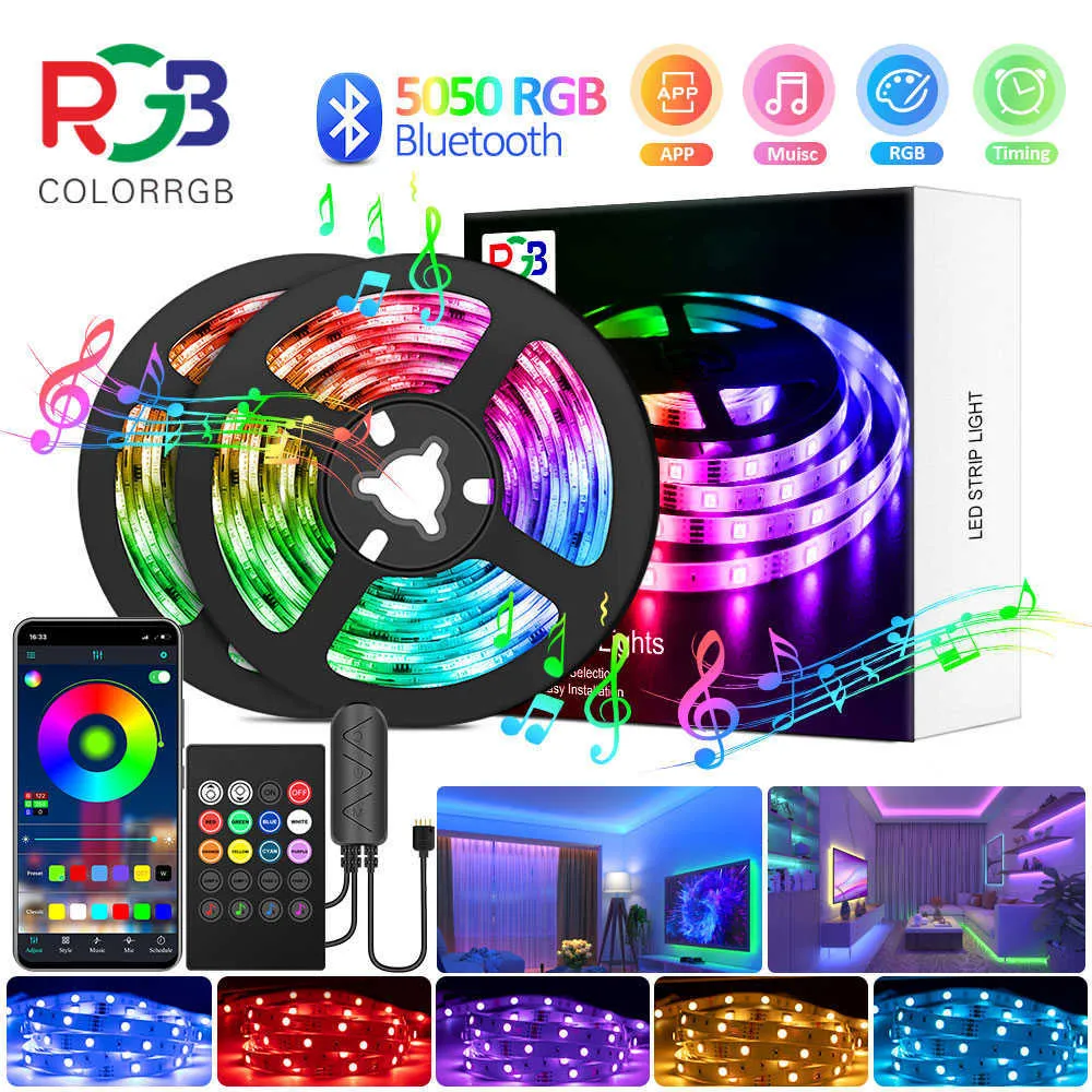 LED Strips ColorRGB LED Strip Light 5m-30m RGB 5050 Flexible Ribbon DIY Led Light Strip Phone APP Bluetooth 16Millon Colors P230315