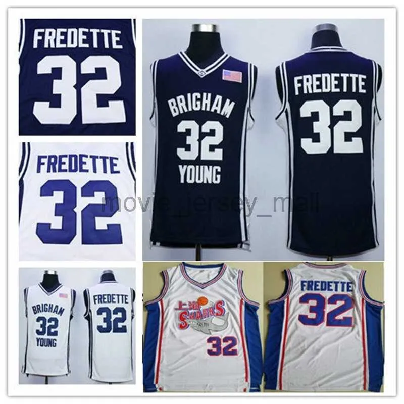 NCAA Brigham Young Cougars Jimmer Fredette College Maglie da basket Blu Navy Bianco # 32 Jimmer Fredette Camicie University Jersey