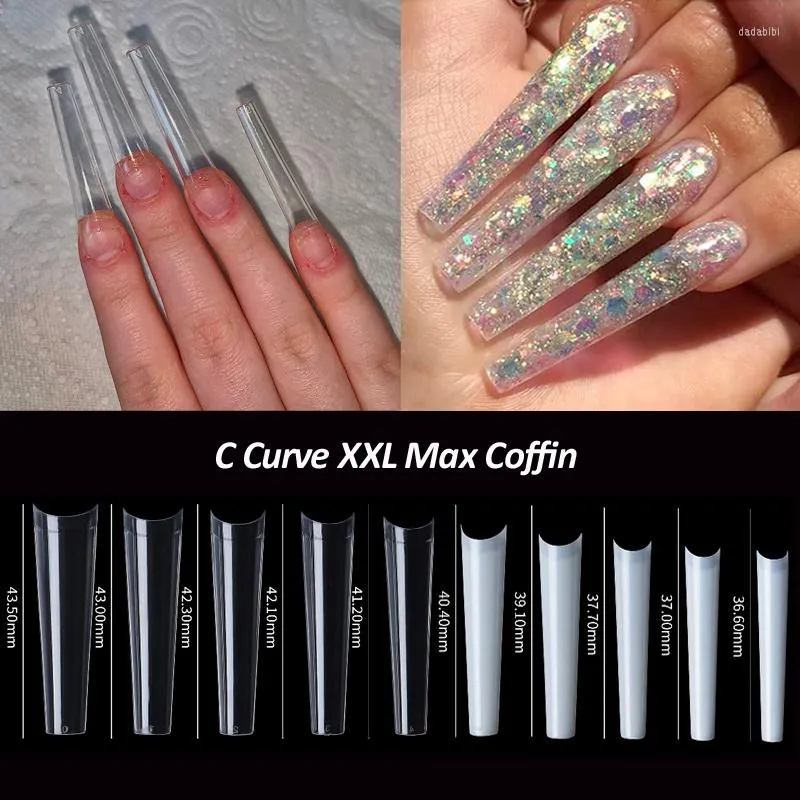 YANLIŞ ÇIKLAR 500 PCS/Torba C Kavisli XXL Max Coffin Nail Tips Profesyonel Fransızca Uzun Düz Akrilik Uç Yapay Salon Tedarik