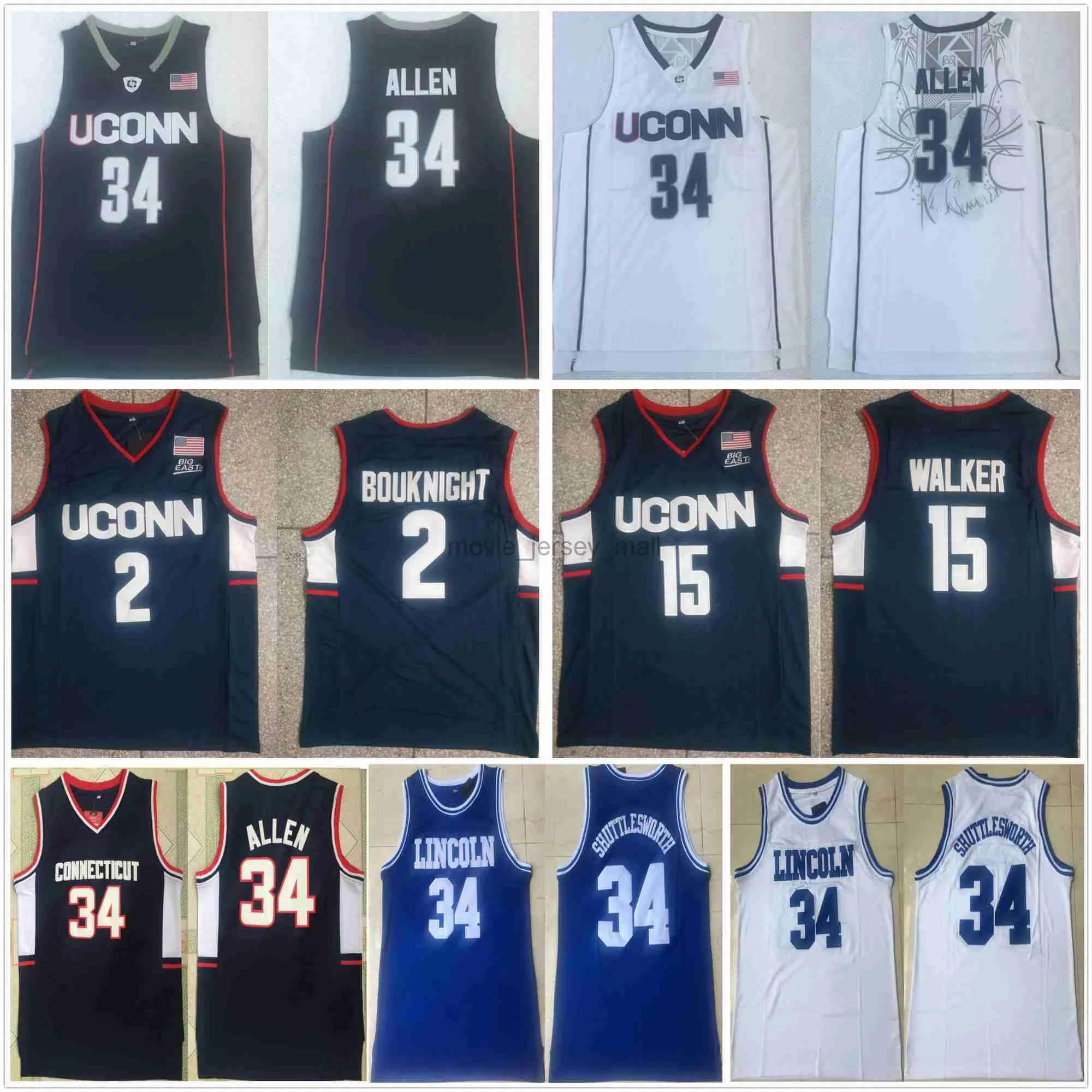 NCAA Connecticut Huskies Basketball Jerseys College Ray 34 Allen Jesus Shuttlesworth Lincoln High School Uconn Huskies Kemba 15 Walker Jersey