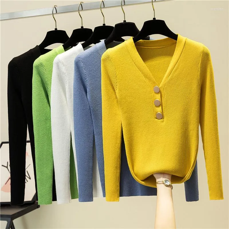 Women's Sweaters V Collar Sweater Women Autumn And Winter Computer Knitted Three Button Casual Woman Fashion Slim Fit Lday