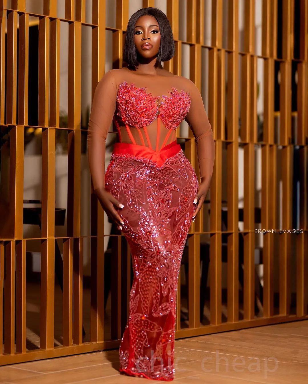 2023 Arabic Aso Ebi Red Sheath Prom Dresses See Through Luxurious Evening Formal Party Second Reception Birthday Engagement Gowns Dress ZJ6066