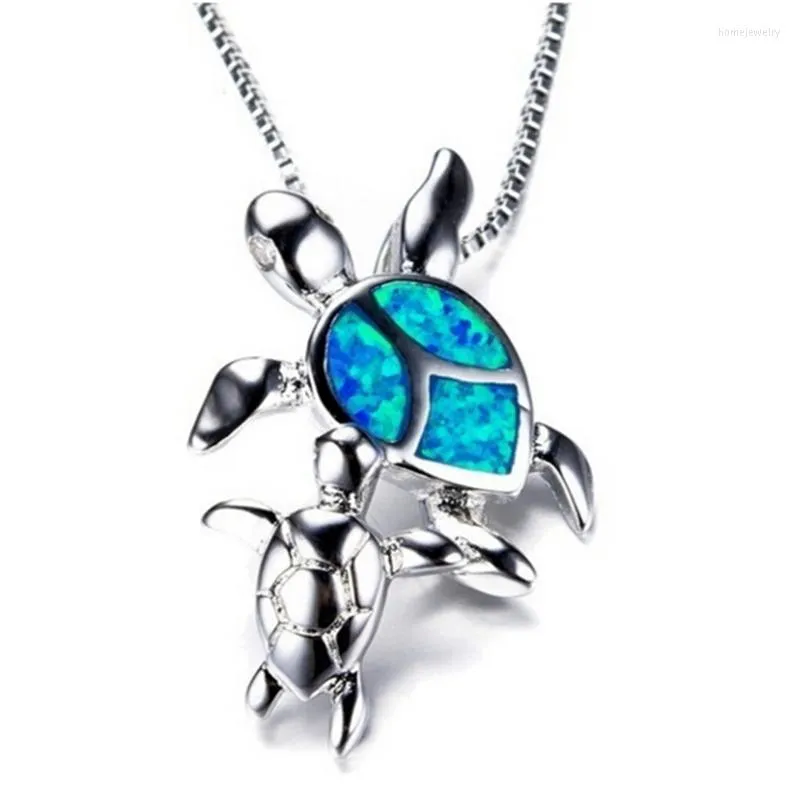Pendant Necklaces Fashion Tortoise Mother & Child Necklace Blue Opal Animal Statement For Women Kids Boho Jewelry Drop