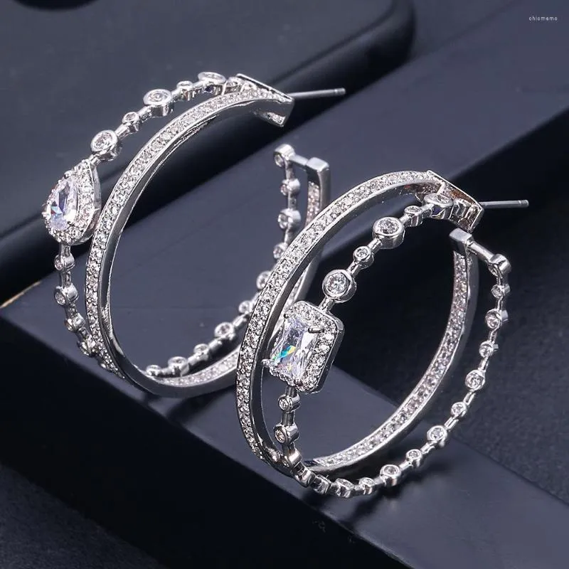 Hoop Earrings Trendy Geometric Bambo For Women Accessories Full Cubic Zirconia Jewelry Pendientes Mujer Moda