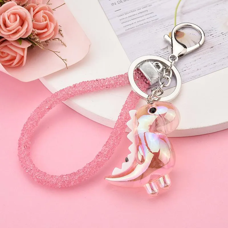 Keychains Fashion Crystal Dinosaur Keychain Bag Pendant Färgglad akryl Animal Keyring för kvinnor Män bilkedjor Tillbehör