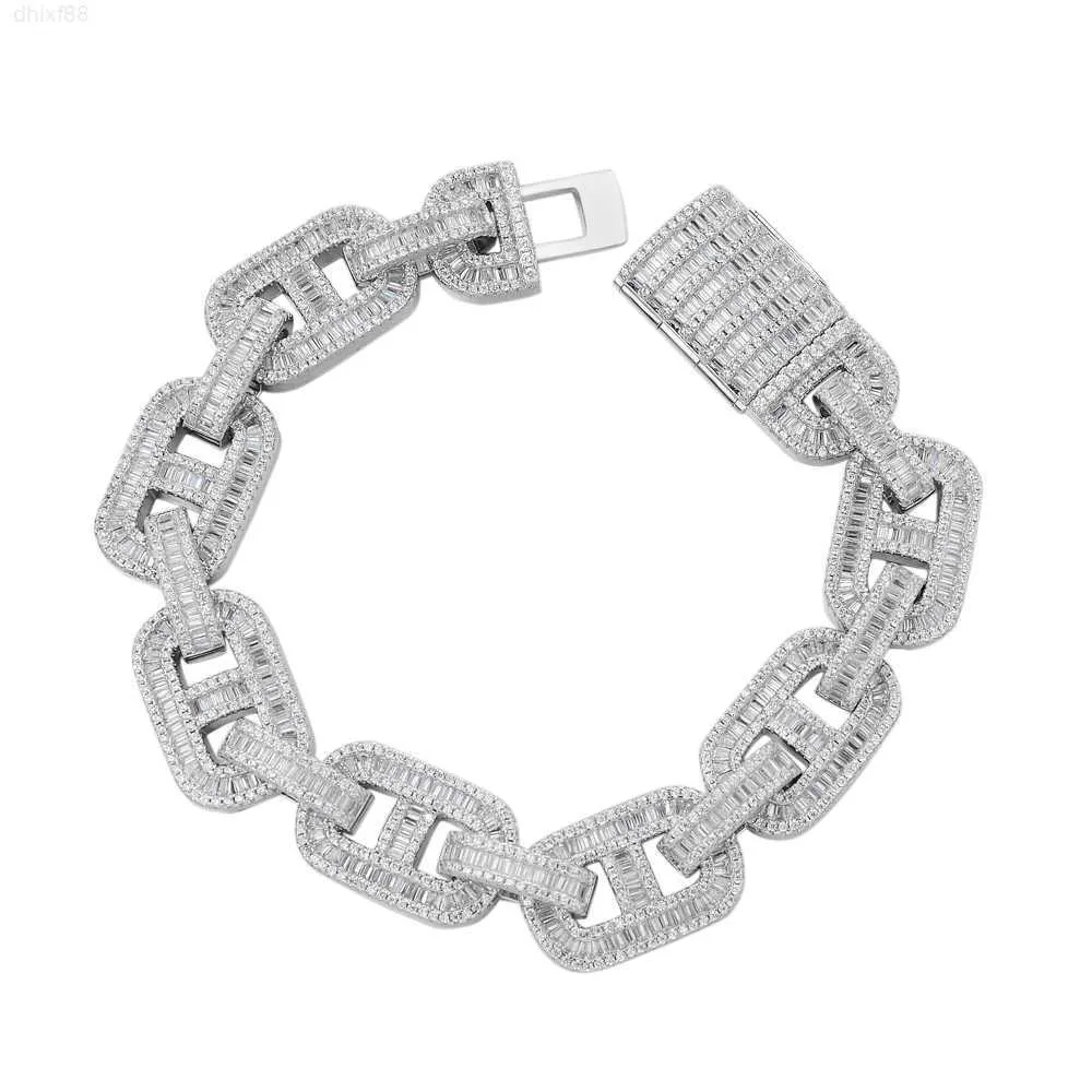 Partihandel anpassad chunky kubansk armband is ut länkkedja hiphop män 18k guld pläterad silver diamant kubansk länk armband