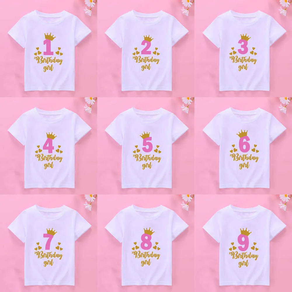 T-Shirt Yeni Çocuk Kız Yaz Doğum Günü T-Shirt Kısa Kollu T Gömlek Boyutu 1 2 3 4 5 6 7 8 9 10 Yıl Çocuk Parti Giyim W0317 Tops