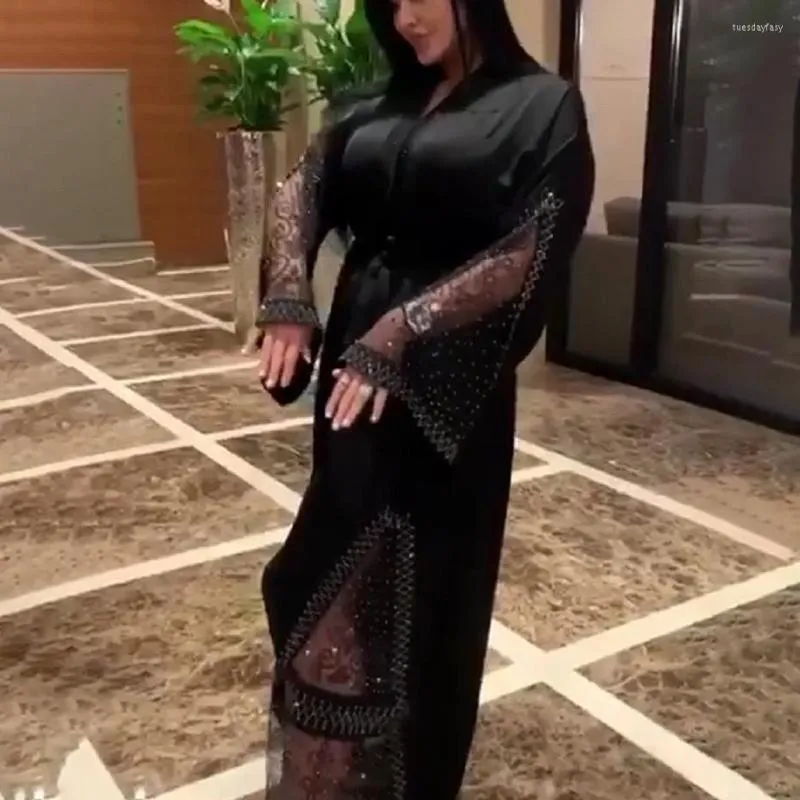 Ubranie etniczne Abaya Dubai muzułmańska moda sukienka z rękawem nietoperzy American Inkrustowane Diamentowe sukienki gwiazdy w stylu arabskim szatą kaftan