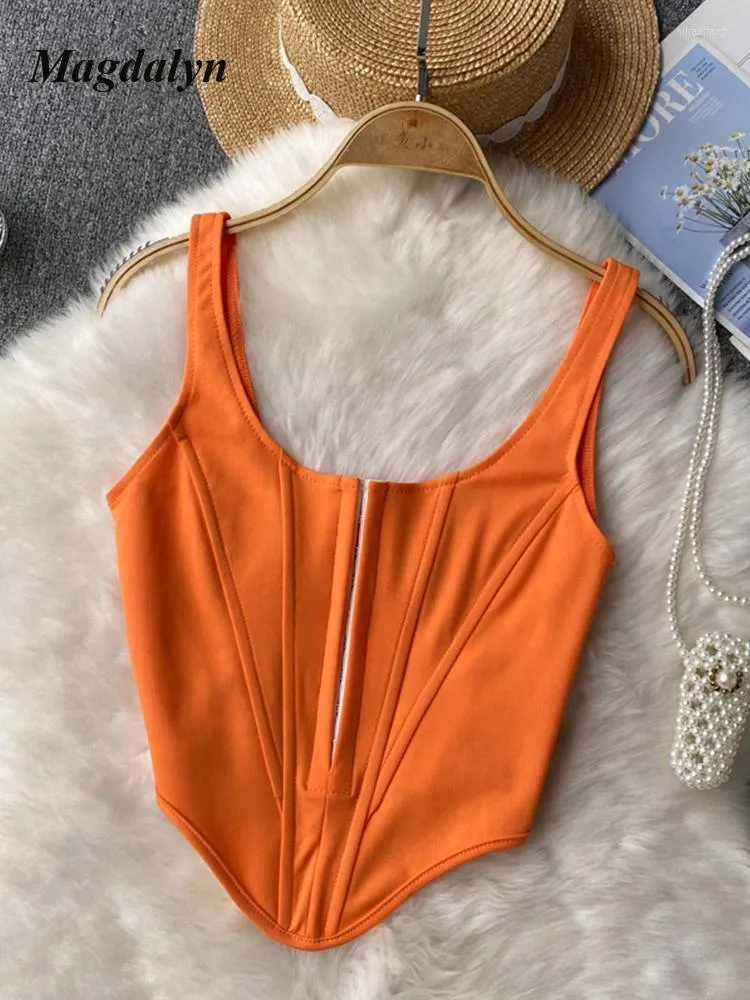 Damestanks Magdalyn vrouwen slanke onregelmatige tsummer mode streetwear oranje sling tops retro feest fundamentele massieve mouwloze tank