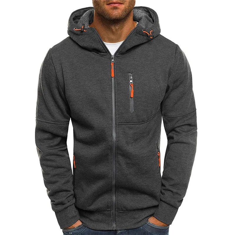 Fashion Fleece Hoodies Men Classic Design Casual Sweatshirts Long Sleeve Zipper Sports Hoodie Running Coats Grey Black Size M-XXXL for Male