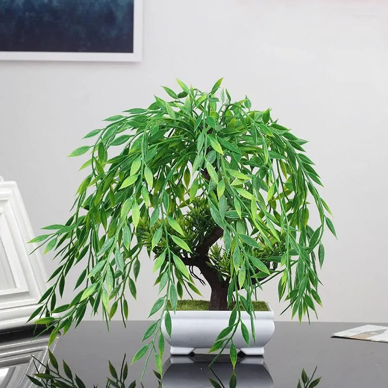 Fleurs décoratives arbre artificiel en pot faux saule plantes feuilles en plastique Mini bureau bonsaï pin pour maison cadeau jardin Festival