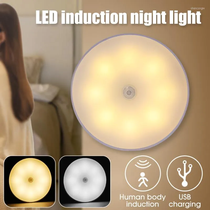 Night Lights PIR Motion Sensor LED Light USB Rechargeable Lamp For Bedroom Kitchen Hallway Cabinet Wireless Closet