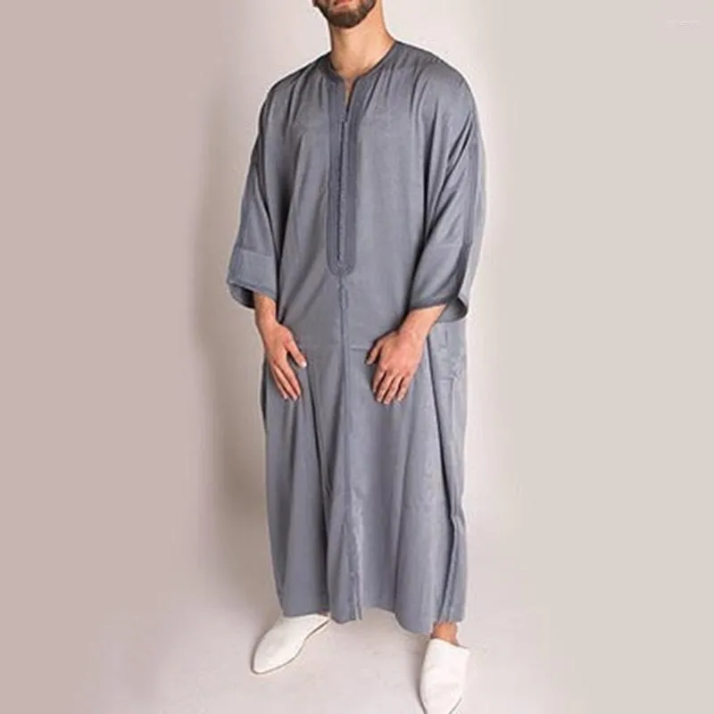 Ethnic Clothing Men Muslim Islamic Kaftan Arab Vintage Long Sleeve Gray African Style Shirt Spot Robe Hedging Jl017