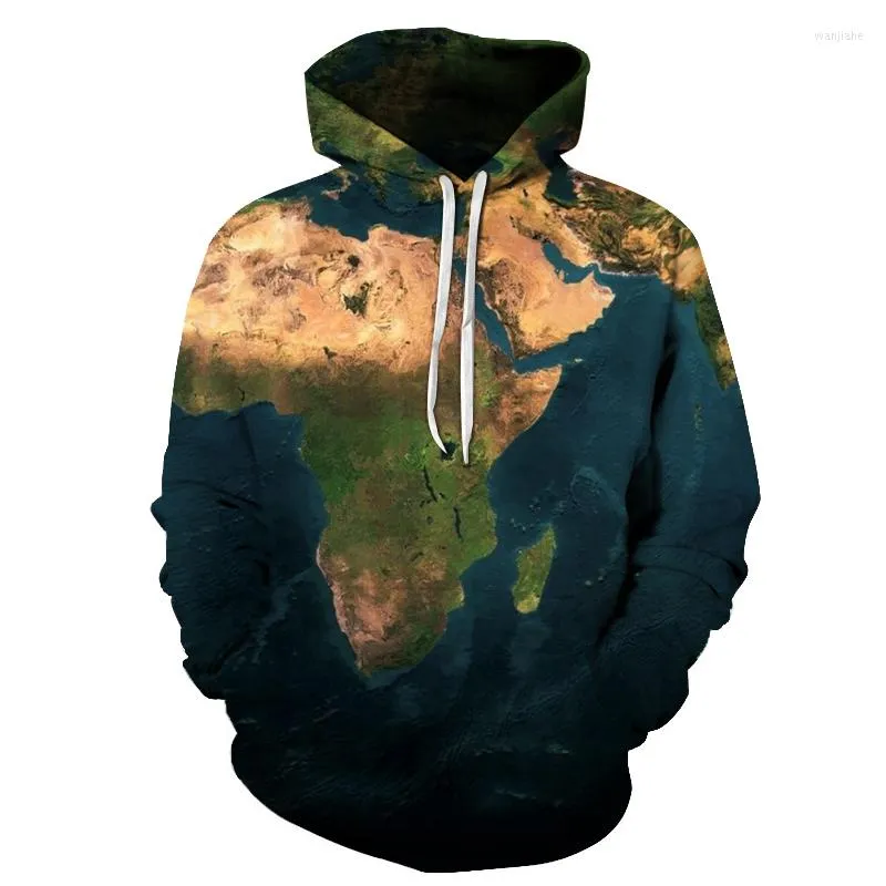 Heren Hoodies Fashion 3D World Maps Gedrukte sweatshirt Hoody Mens Spring herfst lange mouw pullover mannelijke streetwear homme jas drop -schip