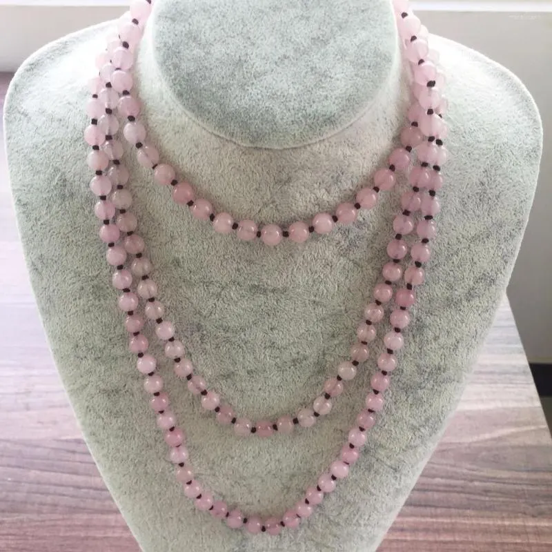 Chains Nature Stone 8MM RoseQuartz Necklace Long Necklaces Hand Knotted 42inch/60inch Yoga Mala Beads Endless Infinity Beaded