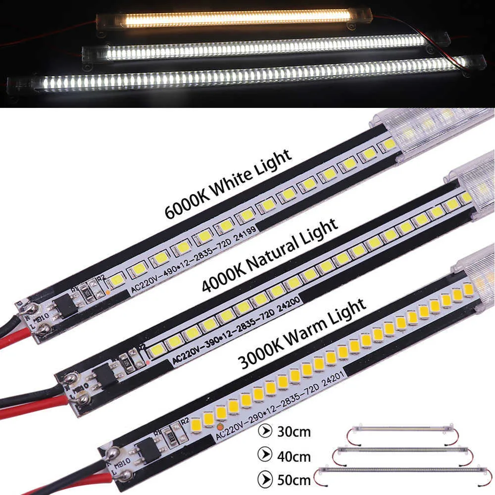 LEDストリップAC 220V LEDバーライト72LEDS /Mスーパーブライト2835 LEDリジッドストリップライト30/40/50 /50cmキャビネットライトの下のホームキッチン用ランプP230315