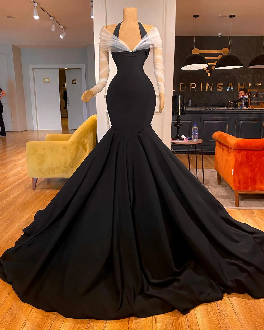 black long sleeve mermaid dress High-neck Lace Formal Evening Prom Dresses, Long Sl  MarryLover Hidden back zipper/clasp Mermaid Floral Black Wedding Dress