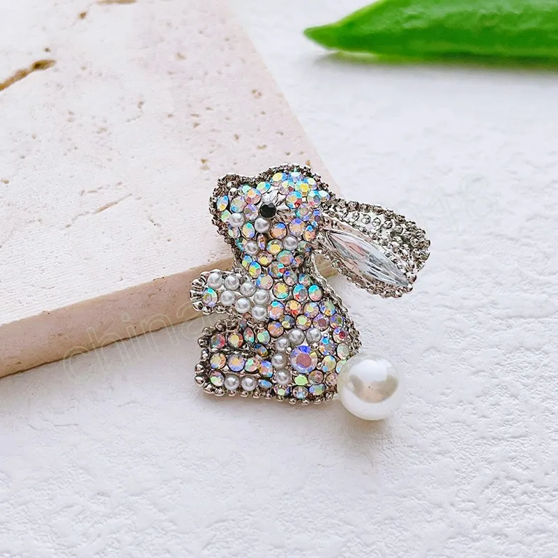 Perle strass lapin broches pour femmes à la mode Vintage broche épinglettes dessin animé Animal broche lapin bijoux cadeau pour fille