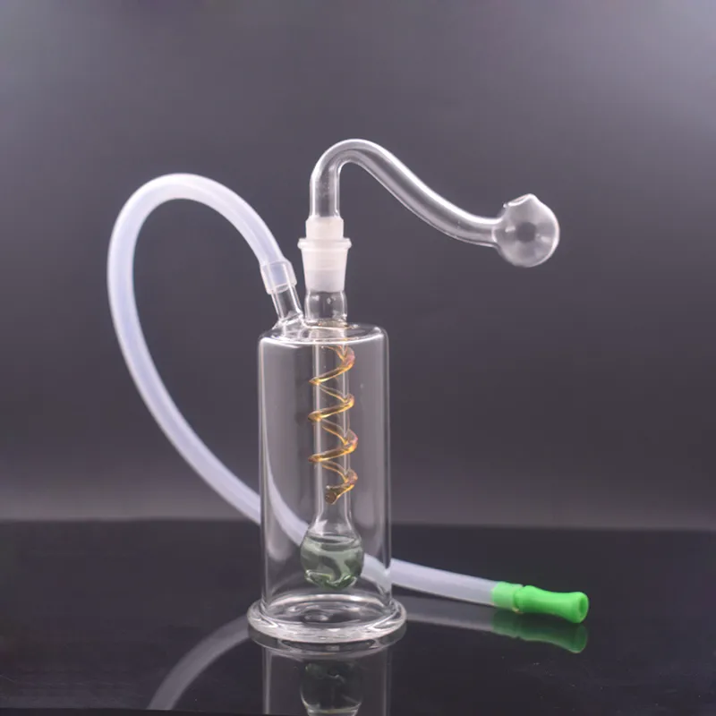 Mini Small Coloful Glass Oil Burner Bong Water Pipes Inline Matrix Perc 10mm Joint Recycler Ice Catcher Dab Rig con tubo e tubo flessibile per bruciatore a nafta in vetro piegato