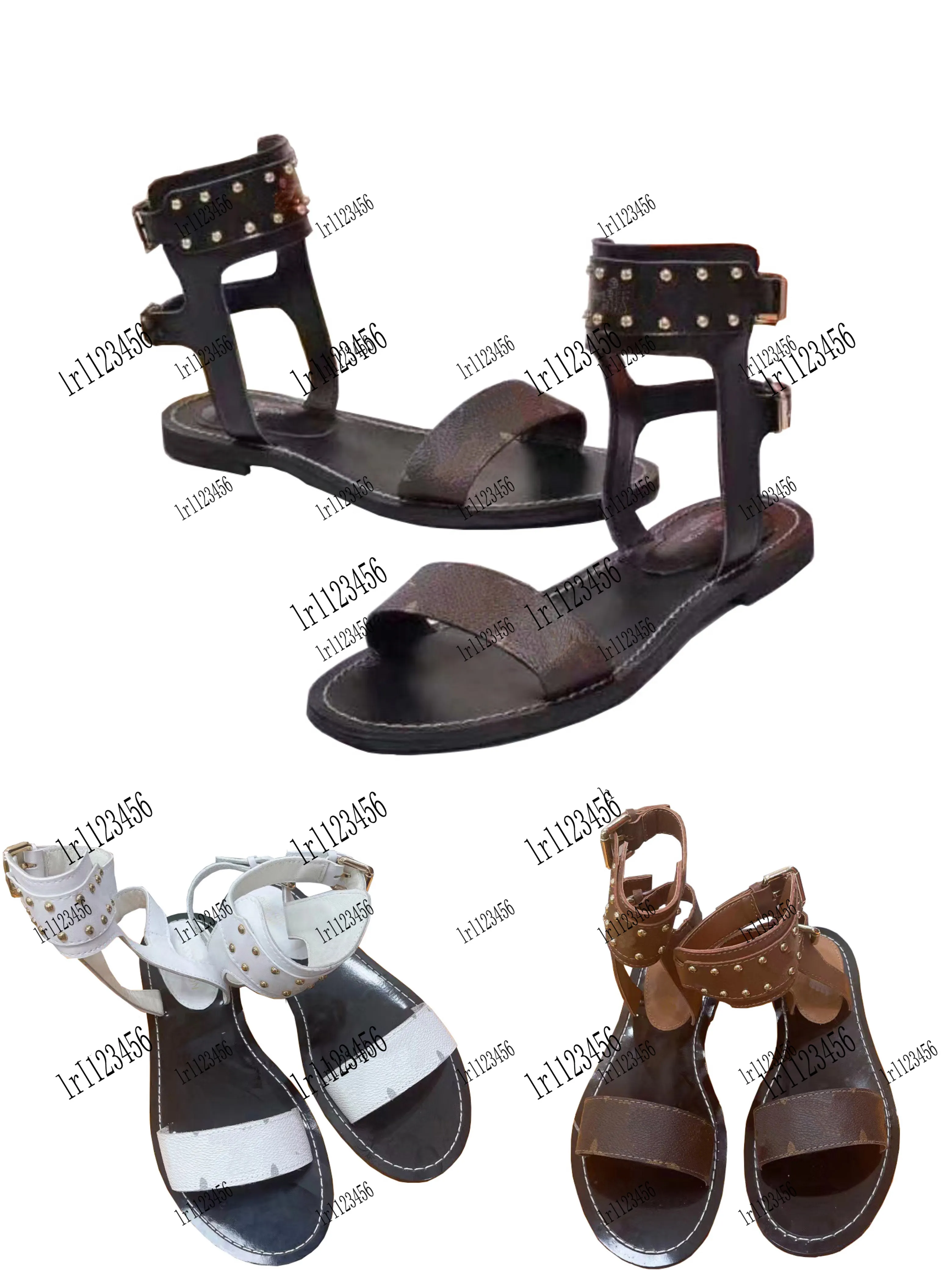 Lyxiga designerskor Damskor Höga sandaler högkvalitativa Slippers platta sommarskor Sandaler i äkta läder Slide strandtofflor med lådfritt skepp