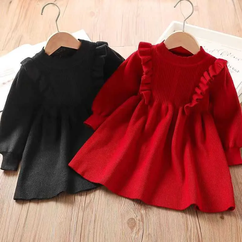 Vestidos da menina inverno 2 3 4 5 6 7 8 9 10 12 anos crianças chirstmas ano novo espessamento princesa vermelho vestido de malha para bebê crianças meninas