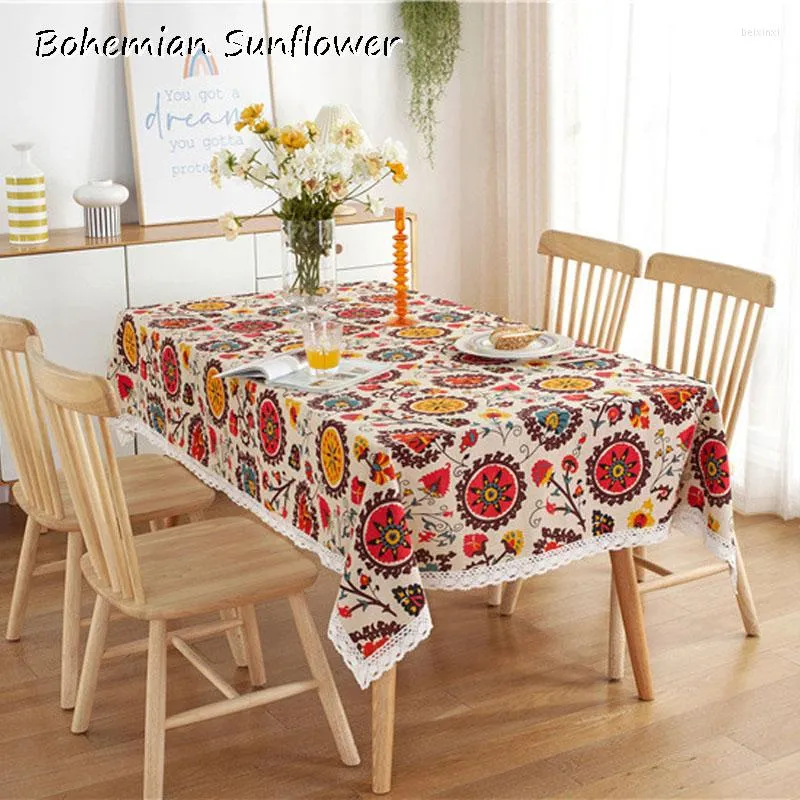 Nappe bohème tournesol dentelle fleurs imprimé couverture serviette cuisine salle à manger café thé nappe fête décor à la maison