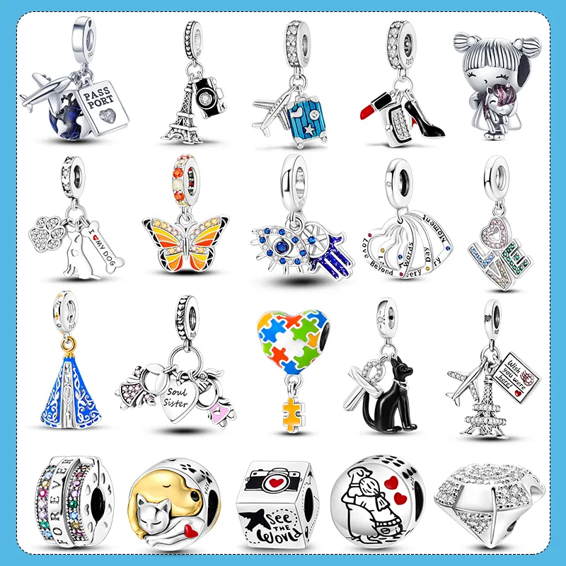 925 Silver Fit Pandora Charmos originais pingentes pingentes de braceletes de pingentes de manobra de bolas de bolas de balão de balão