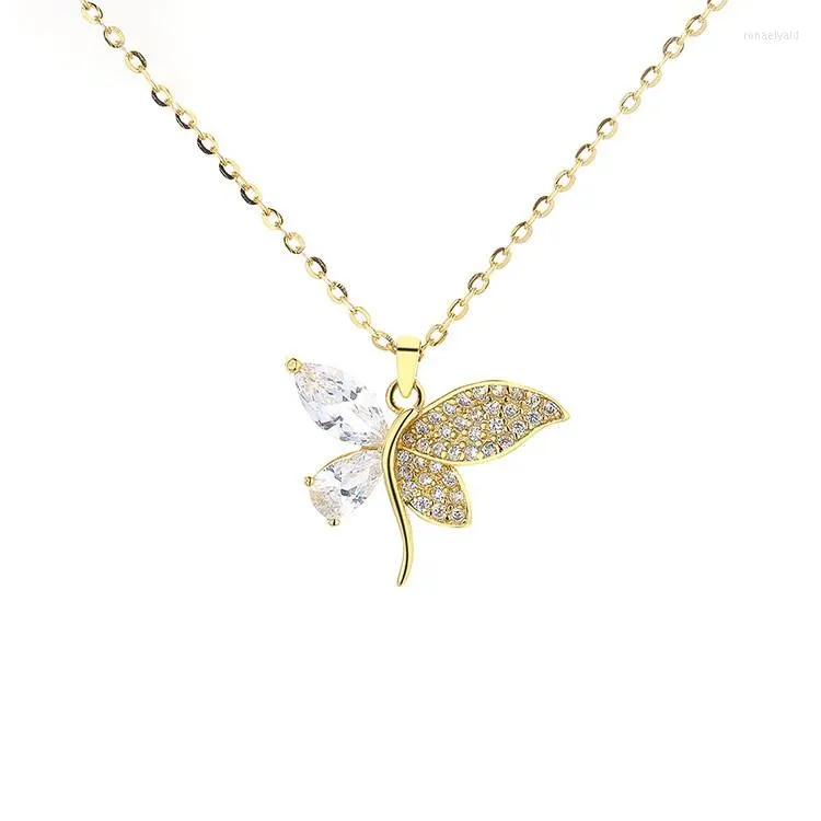 Chains N025ZFSILVER 925 Sterling Silver Fashion Luxury Trend White Zircon Gold Butterfly Necklaces For Women Wedding Chram Jewelry Gift