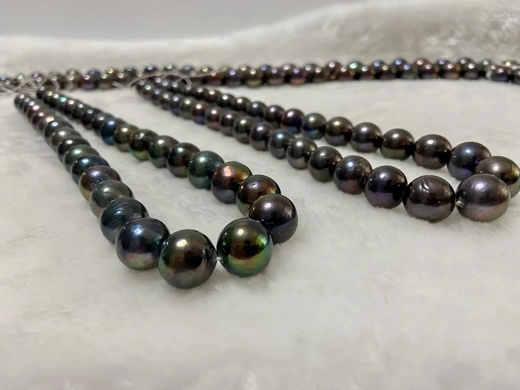 Kedjor Classic 11-14mm Black Peacock Pearl Necklace For Women Round Sea Pearls Less Flaw Fine Sterling Party Jewelry Gifts