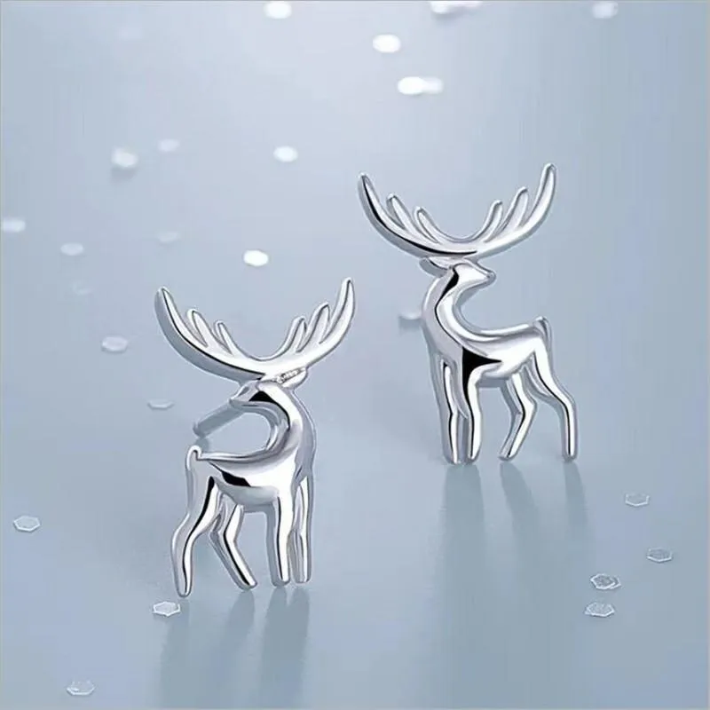 Stud Earrings 925 Sterling Silver Jewelry Fashion Cute Elk Milu Deer For Women Girls Kids Lady Chrismas Gift Brincos ES223