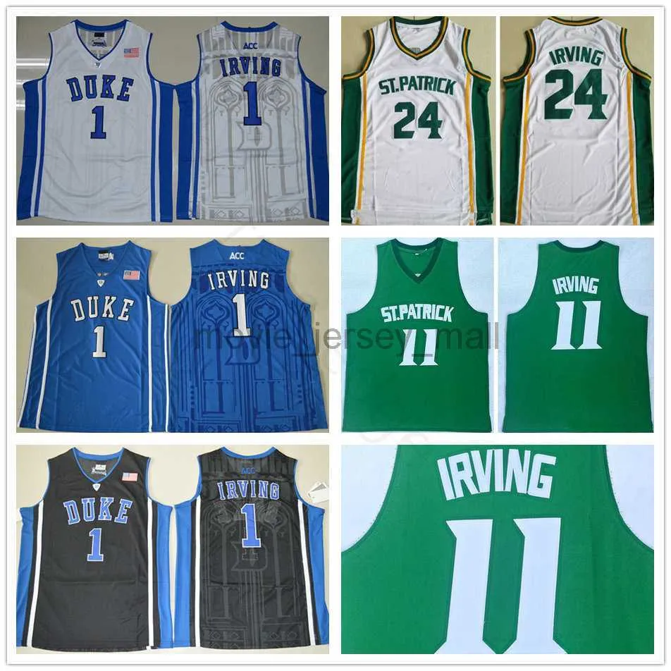 NCAA St. Patrick High School Green # 11 Kyrie Irving College Basketball Maillots cousus 24 Kyrie Irving White Duke Blue Devils College Jersey Shirts