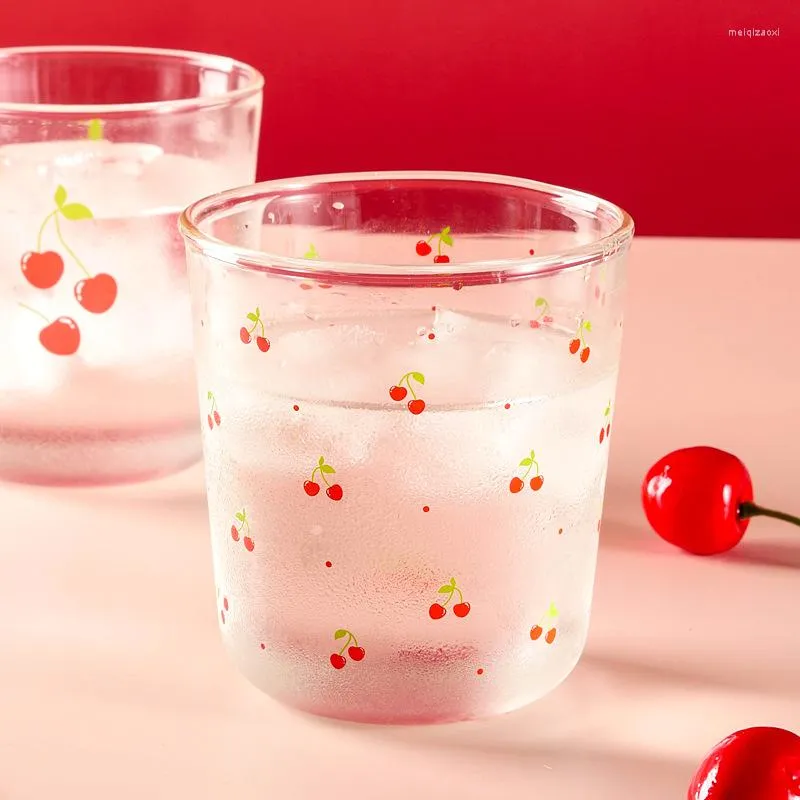 Wudruncy Cute Cherry Cute Glass Coffee Cups Large Capacity Heat