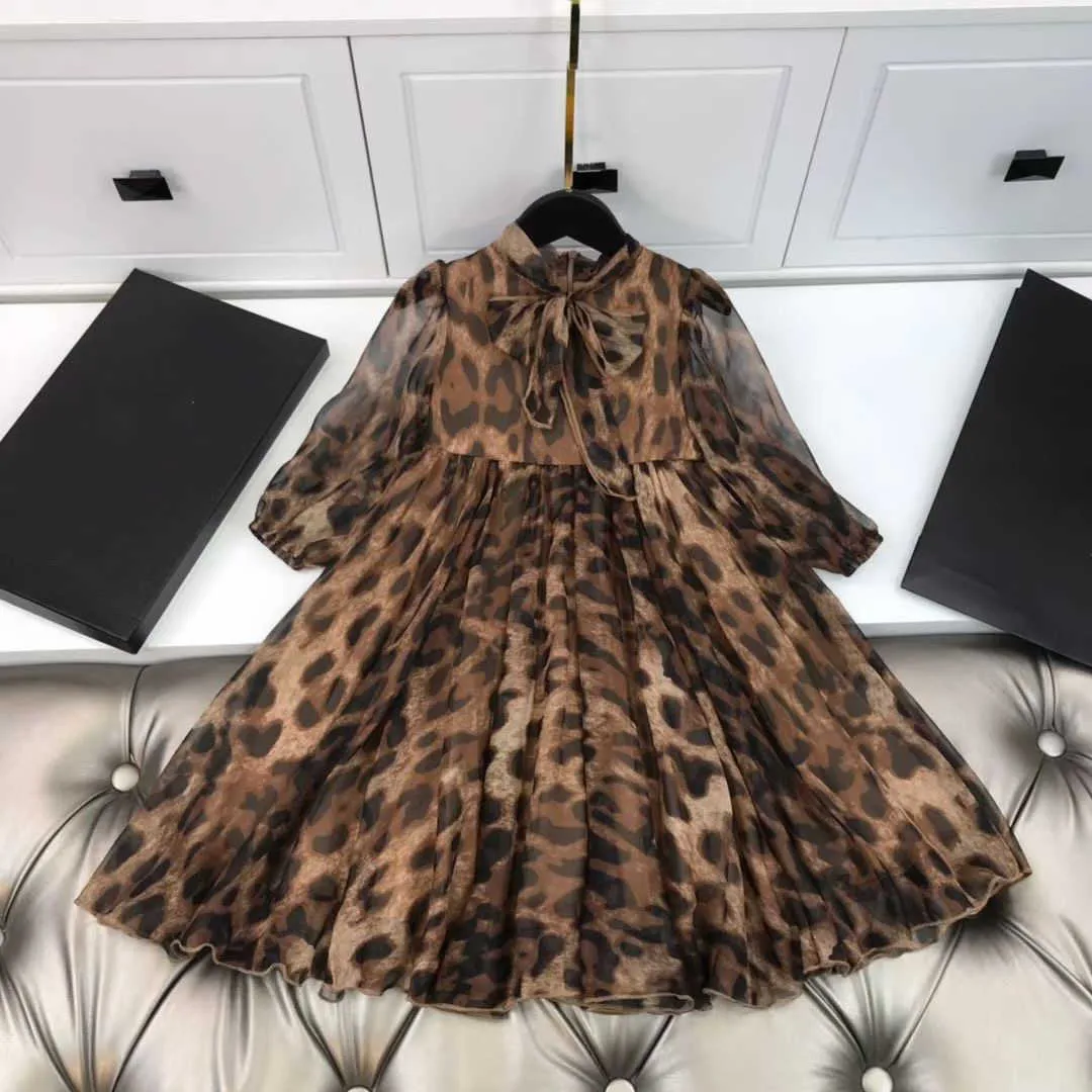 Robes de fille printemps automne imprimé léopard filles robes enfants filles robe en mousseline de soie vêtements pour enfants