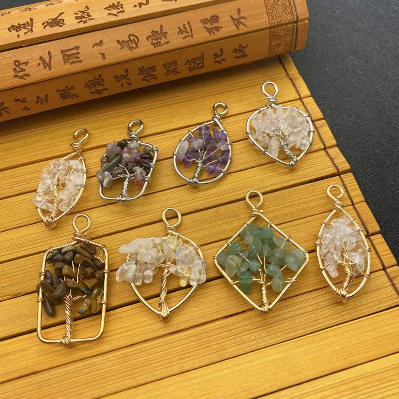 Charms pingentes de pedra natural multicolor várias formas Árvore da vida Contas coloridas O enrolamento de metal pode ser feito para fazer decoração de jóias