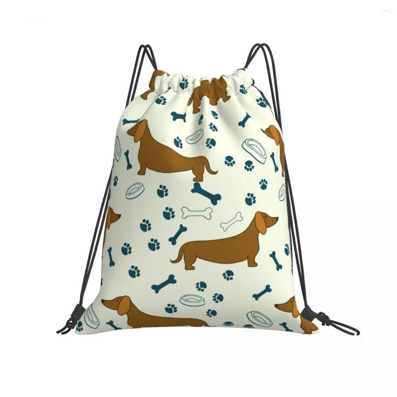 Sacolas de compras esportes de ginástica cartoon cães dachshunds padrões drawtring fitness viajam viajante de mochila ao ar livre yoga