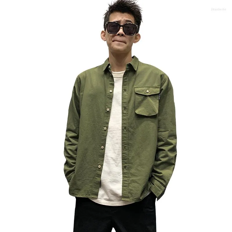 Men's T Shirts Spring Vintage Men Cargo Jacket Long Sleeve Casual T-Shirt Solid Color Army Green Black Single Breasted