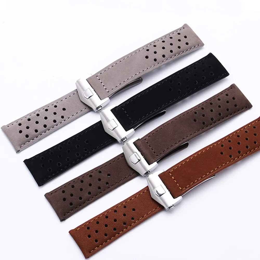 20mm 22mm 24mm Deployment Clasp Suede Calf Leathe Watch Band Strap