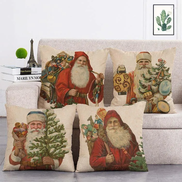 Pillow 45 45cm Santa Claus And Christmas Presents Print Cover Linen Throw Car Home Decoration Decorative Pillowcase T398