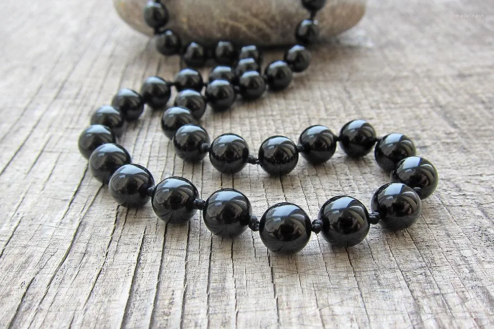 Chaînes Sautoir 8MM Onyx Noir Homme 20 Pouces Noué Pierre Naturelle Prier Yoga Mala Perles