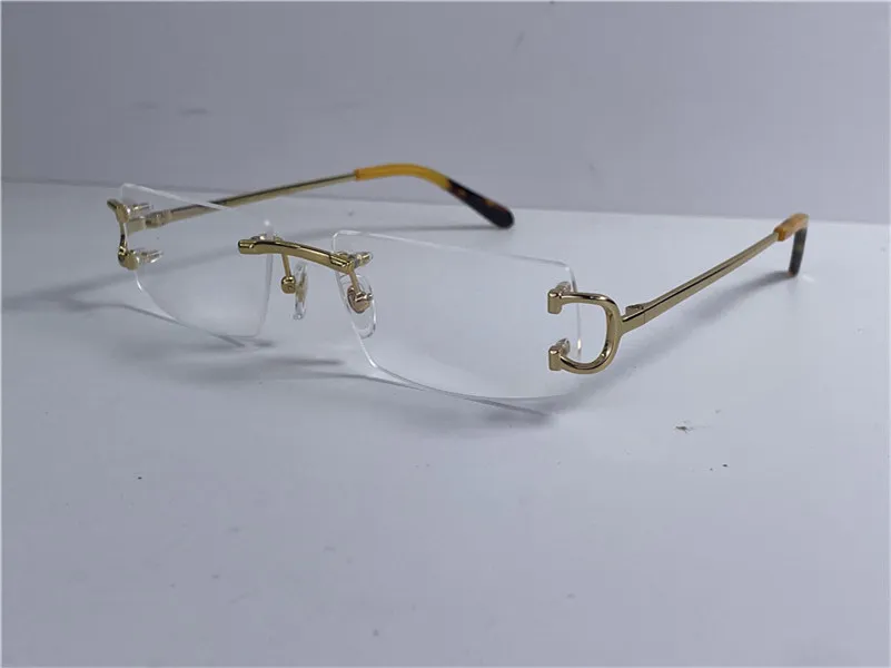 Nouvelle vente claire petite lentille sans cadre 18k cadres plaqué or ultra-léger carré sans monture lunettes optiques hommes affaires style lunettes modèle 0104