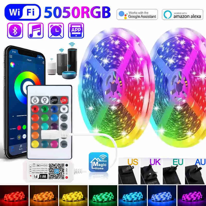 شرائح LED WIFI وحدة تحكم مرنة LED LED شرائط Bluetooth RGB 5050 ديكور الخلفية مصباح الإضاءة الليلية سلسلة مضيئة لغرفة النوم P230315