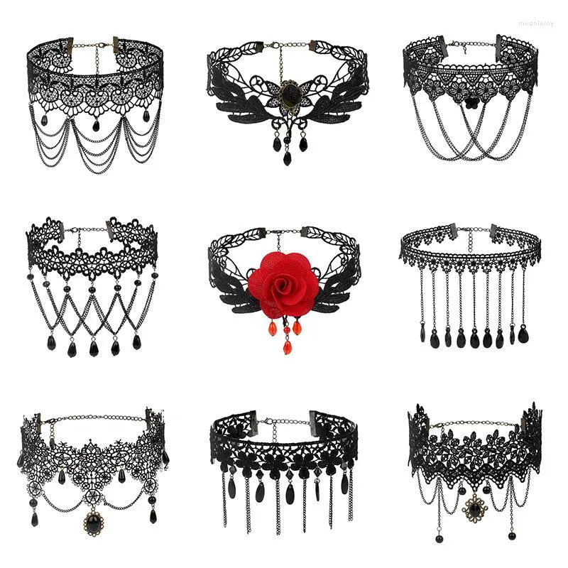 Chains Handmade Princess Black Lace Neck Choker Necklace Short For Women Lolita Cute Gothic Jewelry