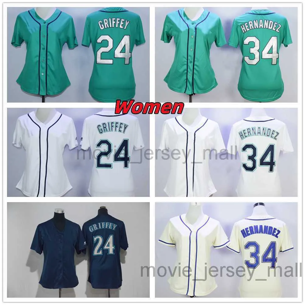 Vintage College Baseball Wears Jersey 24 Ken Griffey 34 Felix Hernandez