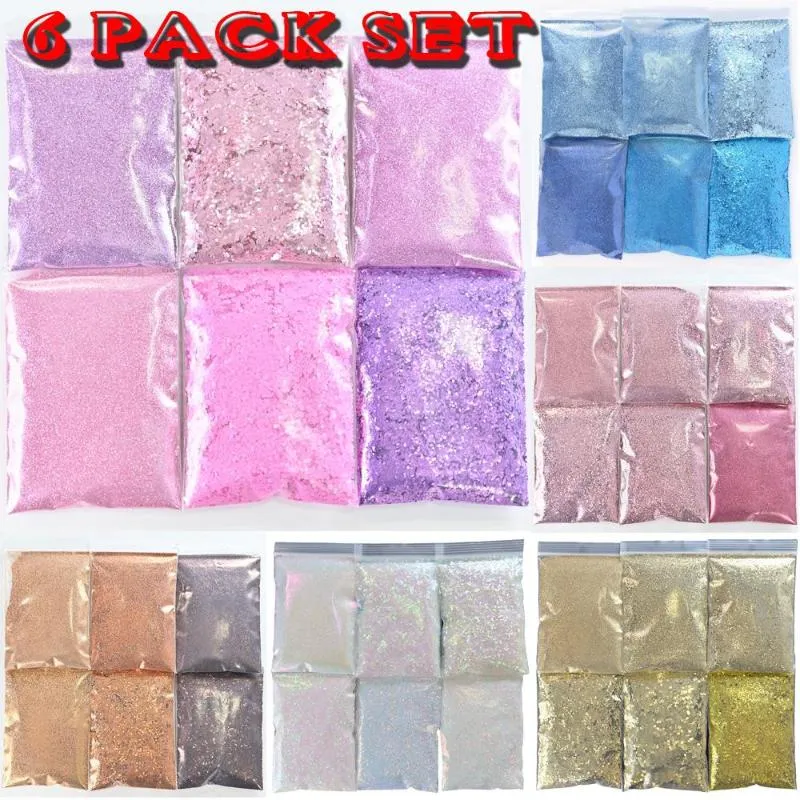 Nail Glitter 6Bag Kits Powder Set (10g / Bag) Sparkly Art Irrégulier Chunky Paillettes Paillettes Shinning Flakes 6 Tailles