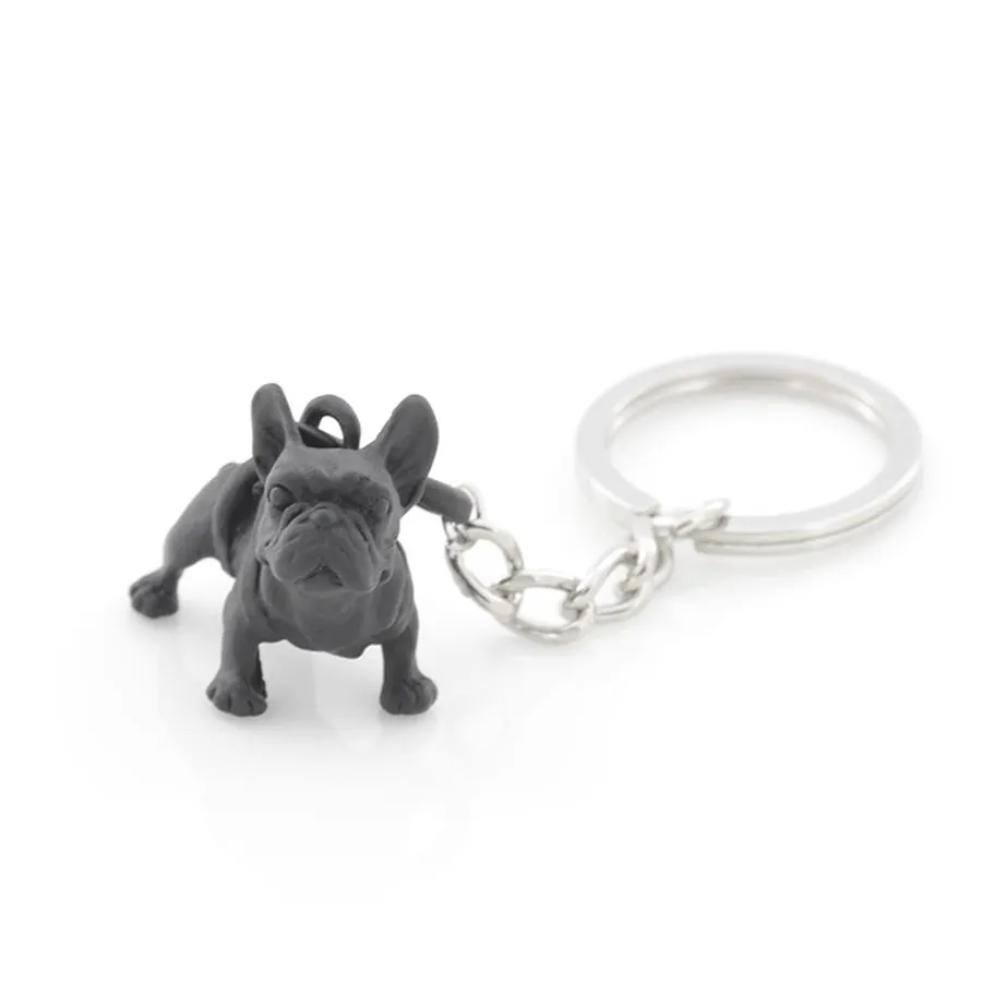 Metall svart fransk bulldog nyckelkedja söt hund djur nyckelringar nyckelring kvinnor väska charm husdjur smycken gåva hela bulk lots293b