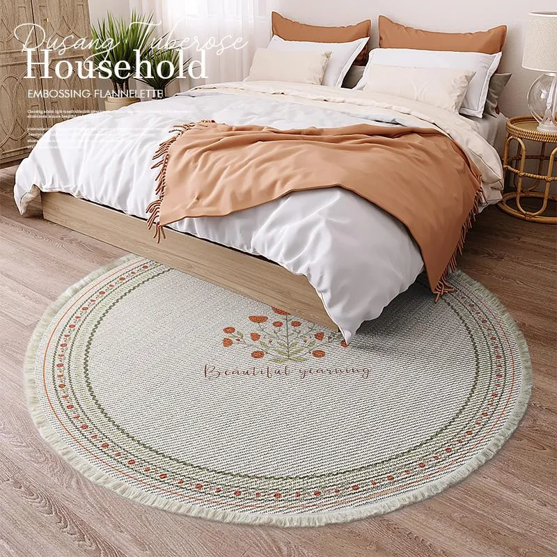 Dywany nordycki w stylu Ins Ręcznie tkany okrągły dywan salonu stół domowy matka bawełniana lniana sypialnia dywan frędzle vintage