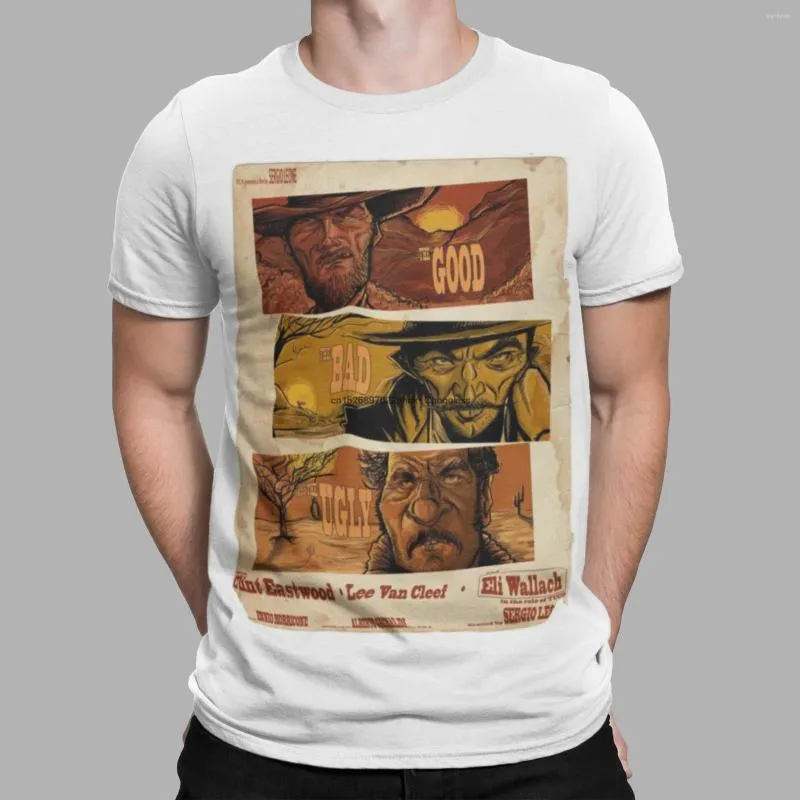 Men's T-skjortor den goda dåliga fula t-shirtfilmen film Cowboy Eastwood Western Tee (1)