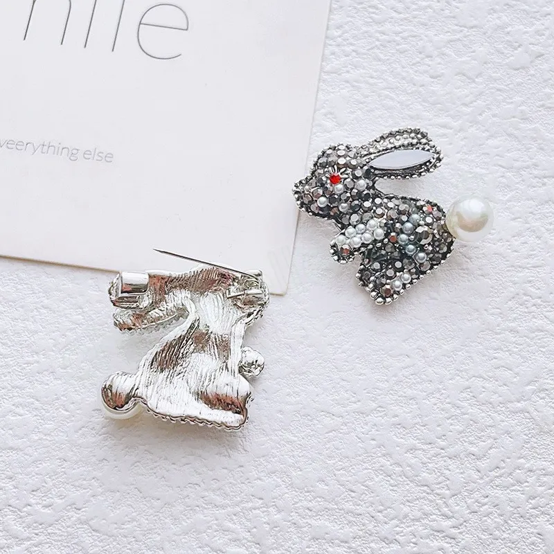 Perle strass lapin broches pour femmes à la mode Vintage broche épinglettes dessin animé Animal broche lapin bijoux cadeau pour fille