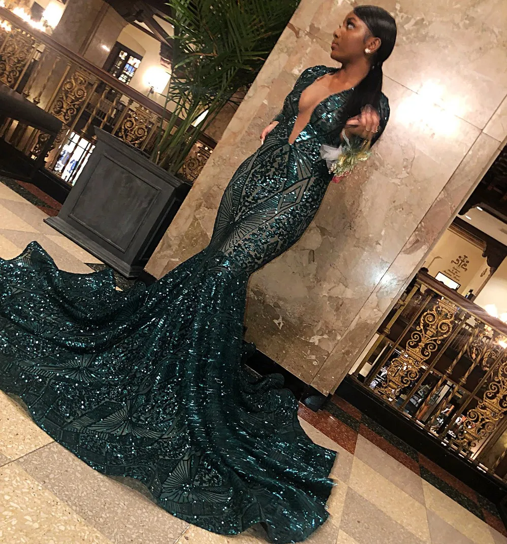 Dark Green Sequin Long Sleeve Formal Prom Dress Dark Green Sequin Long Sleeve Formal Prom Dress
